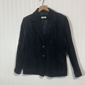 Valerie Stevens‎ Womens Black Suede Leather Blazer Jacket L Classic Minimalist